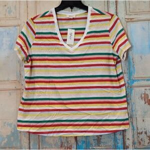 Style & Co 100142279WN Womens Size 1X Multicolor Happy Stripes V Neck Top